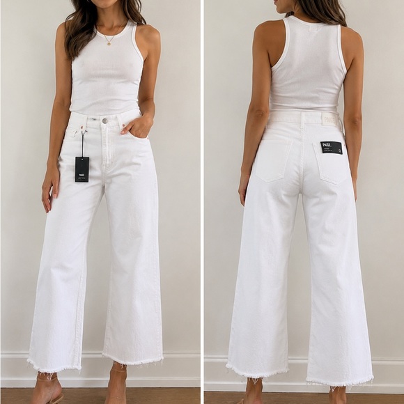 PAIGE Denim - PAIGE Anessa Wide Leg Crop Jeans White Raw Hem NWT 29